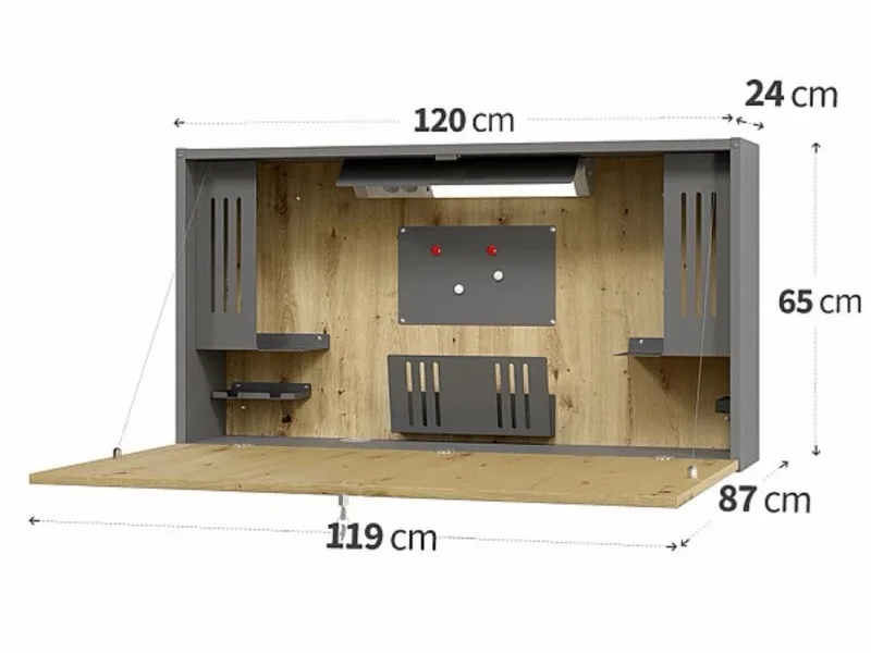 Wandschreibtisch klappbar 120 cm Graphit, Ansicht 5