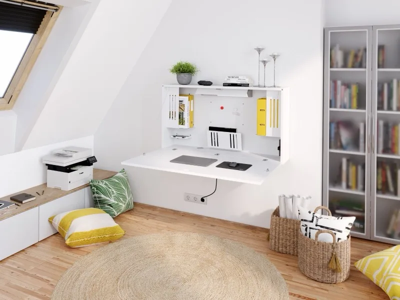 Wandschreibtisch klappbar 120 cm Weiß, Ansicht 4